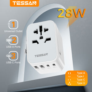 TESSAN Universal Travel Adapter with 2 USB Ports & 3 Type C International Plug All-in-one Wall Charger for US EU UK AUS Travel