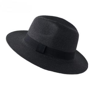 Summer Thin Outdoor Mens Sun Protection Straw Hat Hepburn Style Panama Grass Hat Casual High Top Flat Brim Hat for Travel