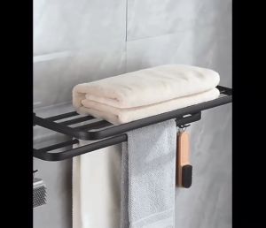 ชั้นวางในห้องน้ำ ราวแขวนผ้า ด้วยเครื่องสําอาง ติดผนัง กันน้ำ กันสนิม แบบเจาะ ไม่เจาะ