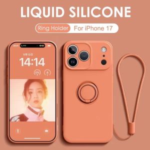 Lanyard Liquid Silicone Wrist Strap Ring Holder Phone Case For iPhone 18 17 Air 17e 16 16e 15 14 Plus 13 12 Mini 11 Pro Max X XR XS Max Phone Cover Casing