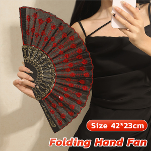 C.B.【Ready in Stock】 Folding Fans for Women Colorful Embroidered Flower Design Summer Party Wedding Gifts Souvenir