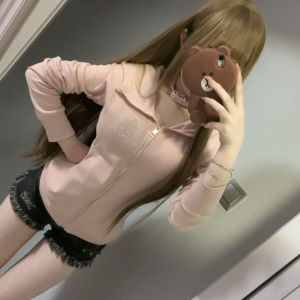 ชิค Fit Body Shaping แขนยาว สีชมพู เสื้อแจ็คเก็ตมีฮู้ด ฤดูใบไม้ร่วง รูปแบบใหม่ น่ารัก หลากหลาย แฮนด์เมด เสื้อแจ๊กเก็ตสําหรับผู้หญิง