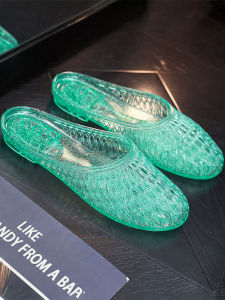 Home Flats Slippers Womens Summer Closed Toe Coros Non Slip Bathroom Crystal Plastic Foot-Wrapped Sandals Beach Outwear