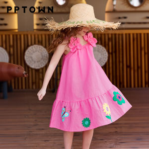 PPTOWN | Summer Halter Dress with 3D Flowers Pink Girls Dress