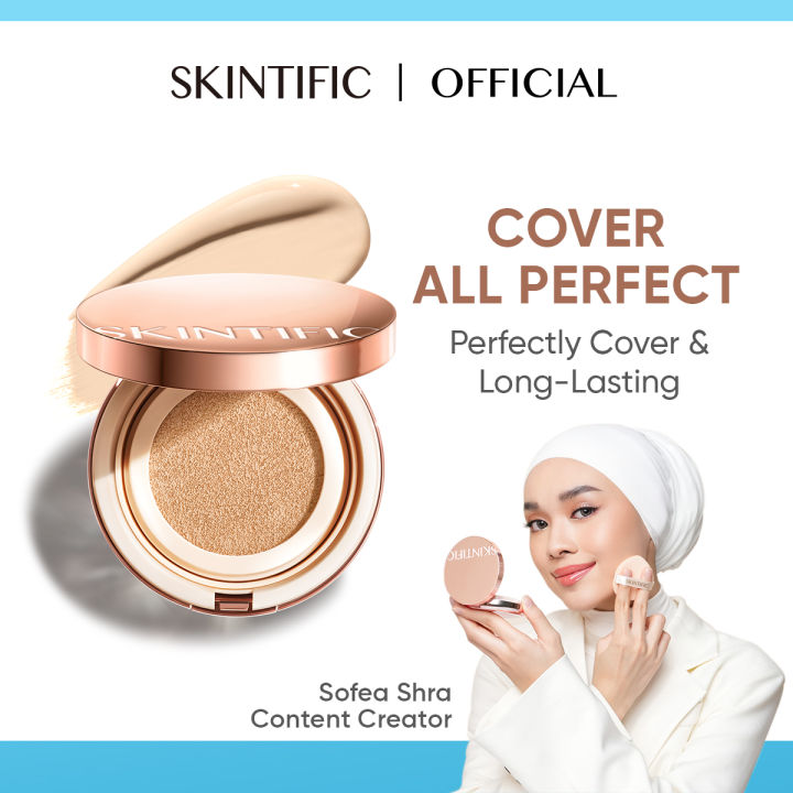SKINTIFIC Cover All Perfect Cushion High Coverage Poreless Flawless  Foundation 24H Long-lasting SPF35 PA++++