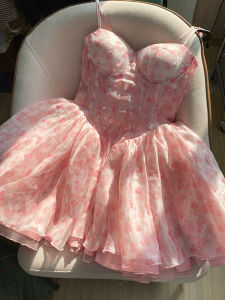 Pink Gentle Floral Mini Sweet Young-looking A-Line Dress