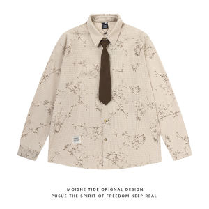 เสื้อเชิ้ตแขนยาวทรงหลวมสไตล์ญี่ปุ่นย้อนยุคสำหรับผู้ชาย MOISHE TIDE ลายดอกไม้ ทรงหลวม ฤดูใบไม้ผลิและฤดูใบไม้ร่วง