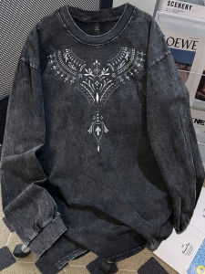 เสื้อยืดคู่คุณภาพสูงคอตตอน แขนยาว ทรงหลวม ลำลอง ฤดูใบไม้ผลิและฤดูใบไม้ร่วง แฟชั่นสตรีทอเมริกัน เสื้อผ้าคู่