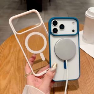 Fashion for Magsafe Wireless Charge Phone Case for IPhone 17 Air 16 15 14 Plus 13 12 Pro Max Transparent Acrylic Back Cover