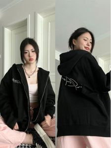 American Style Oversize Hooded Cardigan Womens Autumn Winter Thickened Fleece Loose Design Sense Outerwear Sweatshirt