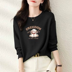 Womens Oversized Cotton Sweatshirt round Neck Print Trendy Large Size Top Comfortable Loose Fit Basic Style Fashionable Streetwear