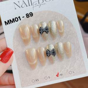 Nailbox sơn gel mắt mèo charm nơ siêu xinh bộ 10 móng tặng kèm keo và dũa đủ size