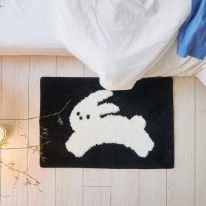 VIKAMA Minimalist Color Block Striped Soft Doormat Non Slip Absorbent Fluffy Bath Rug Bedroom Bathroom Entrance Decor