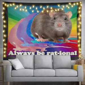 VIKAMA Always Be Rat ional Mouse Rainbow Wall Tapestry Colorful Stripe Funny Rodent Pun Quote Humor Animal Bedroom Living Room