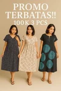 PROMO DASTER KEKINIAN 100rb dapet 3 pcs bahan rayon resleting depan busui friendly motif random