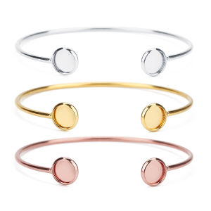 1pcs stainless steel bendable cuff bracelet blanks fit 8mm cabochon bangle base setting bezels diy jewelry making findings