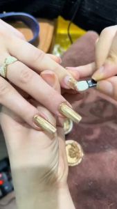 Tráng gương nail màu vàng bạc siêu sáng tặng kèm cọ tán hũ 10g chuyên dụng trang trí móng tay chân