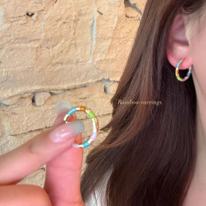 New Chinese Style Unique Personality Design Enamel Drop Earrings Colorful Contrast Luxury Feelings Alloy Gold Plated Silver