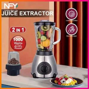 NFY multifunctional fully automatic juicer 1000W with 5-speed button 2 glass cups -150ML juicer cups and 1 small grinding cup powerful professional kitchen fruit food and milkshake mixer easy to clean