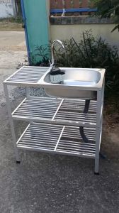 ART. Aluminium อ่างล้างจาน ซิงค์ล้างจาน 1 หลุม 3 ชั้น พร้อมที่คว่ำจาน ชั้นเสียบคว่ำจานให้แห้ง ขนาด 75 x 41 x 80 ซม.