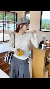 ÁO THUN XỐP  ÁO REN QUẢ TRÁM DÀI TAY PHỐI VIỀN CỰC SANG MS 07