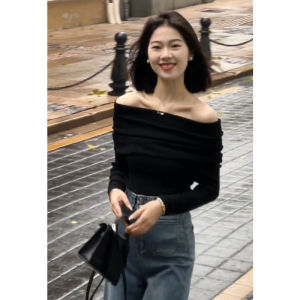 BINKAFENNY | Black One Shoulder Knitted Base Shirt Women Early Autumn Slimming Super Beautiful Inner Wear High End Long Sleeve Top