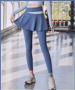 HOLA Sport Yoga Pants With Skirt Women Fake Two Pieces Sport Legging Patchwork Crossover High Waist Legging