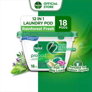 [Stain Removal] Dettol Propod™ All in One Laundry Capsule 18s Laundry Pod (Rainforest Fresh/Citrus Rose)