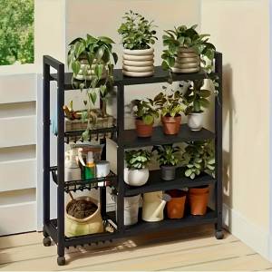4-Tier Carbon Steel Kitchen Storage Shelf with 3 Removable Wire Baskets Rolling Microwave Rack Organizer with Wheels Adjustable Height for Kitchen Balcony