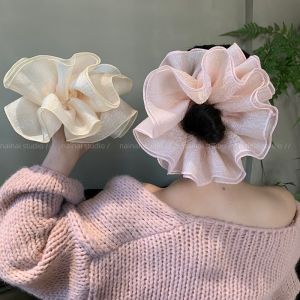 ยางรัดผมผ้าบล็อกสีฟ้าขนาดใหญ่สี่ชั้น ยางรัดผมรูปทรงหัวเข็มขัด ยางรัดผมแบบใหม่ฤดูใบไม้ผลิและฤดูร้อน