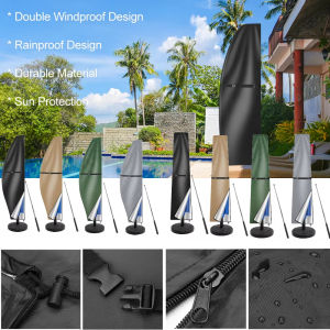 Waterproof Parasol Cover with Rod Cantilever Parasol Protective Cover Snowproof UV-Anti Wind/Weatherproof Umbrella Covers
