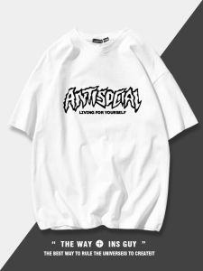 Bandai | American T-shirt for Men Instagram Street Fashion Brand Letter Pure Cotton Kids Styleloose and Versatile Summershort Sleeve