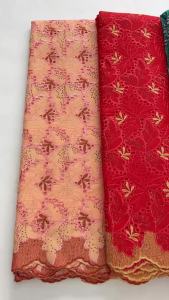 Swiss Voile Lace Fabric African Style | Peach Leaf Embroidery Cotton Lace | Wedding Party Dress Material with Shiny Rhinestones