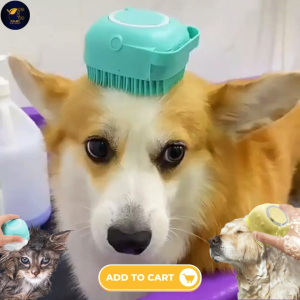 Pet Grooming Shampoo Dispenser & Dog/Cat Bath Cleaning Massage Brush–Shower Brush Comb for Dogs/Cats
