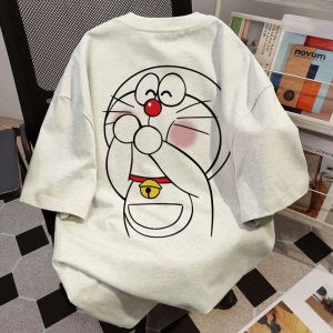 Bandai | Doraemon Japanese Cartoon Heavy Cotton T-shirt Short Sleeved Casual Loose Summer Top for Men And Women Cute Couple Outfit