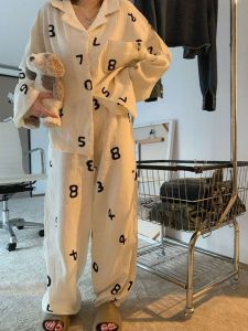 Bộ Đồ Ngủ Dài Tay Phong Cách Nhật Bản Mùa Xuân Thu Cho Nữ Sinh Dễ Thương Đơn Giản Ngọt Ngào Bộ Đồ Mặc Nhà Hai Mảnh