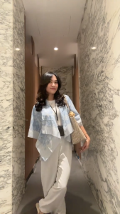 Naramode - One Set Wanita Remaja Kekinian (Outer Scarf + Kaos Crop Top + Celana Putih) OOTD Bangkok Style Outfit Pantai Simple Cantik TB 239