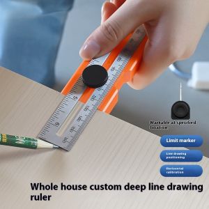 Multi-role Depth Measuring Ruler Adjustable Woodworking Multi-angle Marking Ruler Positioning Scribing Protractor Tool