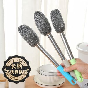 Bàn Chải Thép Không Gỉ Có Cán Dài Đế Dùng Để Rửa Nồi Bát Đĩa Chai Bình Bếp Không Gây Hư Hại Không Rụng
