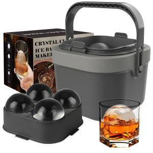 Angue Crystal Clear Ice Cube Maker 4 Large 2.4" Ice Balls， Bartender-Quality Ice Easy-to-Remove Sphere Ice Mold