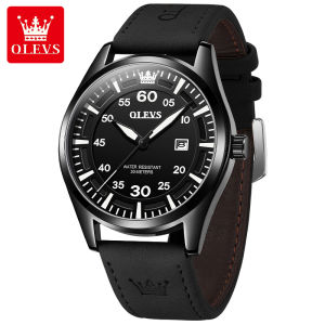 OLEVS Jam Tangan Pria Original Asli Elegan Mewah Dewasa 2024 Anti Air Kalender Tali Kulit Kasual Bercahaya Jam Tangan Digital