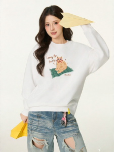 Gbiaior | Áo Sweater Cổ Tròn In Hình Mèo Dễ Thương