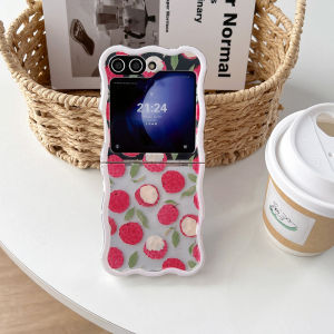 For Samsung Galaxy Z Flip 7 6 5 4 3 Cartoon Wave Fruit lychee Phone Cover For Samsung Z Flip7FE With Lanyard Shockproof Cases