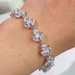 Vòng Tay Charm Lá Vàng Trắng Cao Cấp ZAKOL Dành Cho Nữ Gắn Đá Zirconia Lập Phương AAA Dây Xích Đồng Chất Lượng Cao Phụ Kiện Cưới