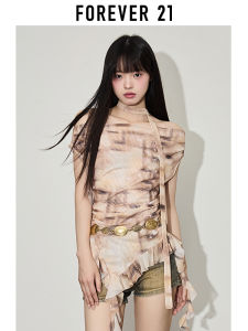 Forever21 | Áo Nữ Dáng Không Đều In Màu MESH Vai Trụi
