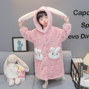 Thick Coral Fleece Childrens Robe Velvet Bathrobe Girls Home Clothes Sleepwear Winter Season Cartoon Style Baby Clothes
