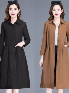 Womens Trench Coat Mid Length Long Length Spring & Fall New Arrival K-style Plus Size Loose Belly-Covering Mom Clothes Long Sleeves Autumn Clothing Coat Matching