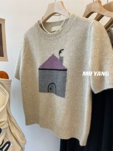 Big Brand Discount Export OEM Goods Summer Western Style Youthful-Looking Short Soft Glutinous Raccoon Velvet Cartoon Short Sleeve Knitwear Tops