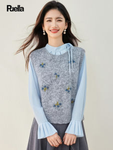 puella | Spring Korean Style Retro Floral Embroidered Round Neck Vest