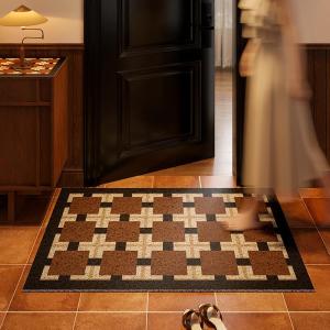 American Plaid Door Mat Silk Loop Entrance Rug Vintage High-End Feeling Carpet Dirt Resistant Non-Slip Doorway Floor Mat